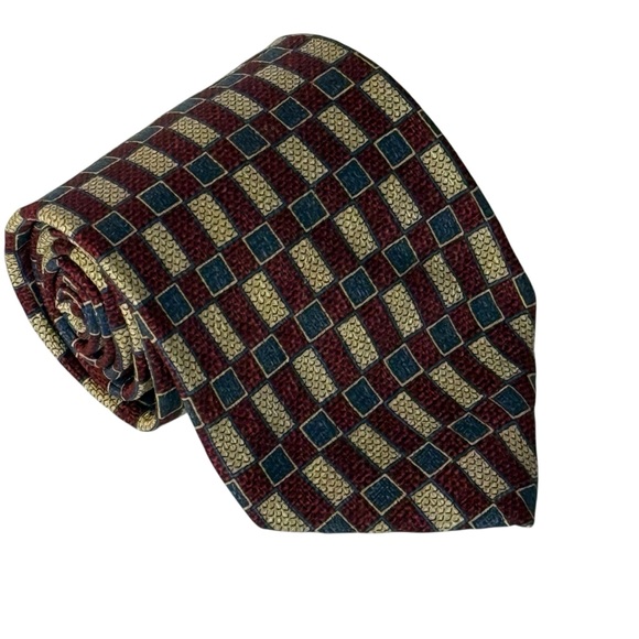 Kenneth Cole New York Other - Kenneth Cole Men's 100% Silk Necktie with Red, Blue and Tan Geometric Pattern
